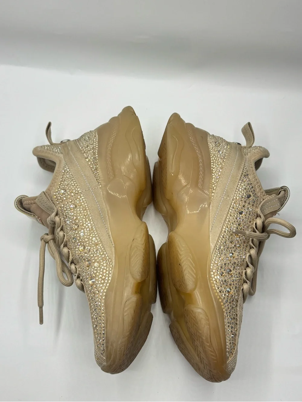 Steve Madden Maxima Beige Rhinestone Sneakers Monochrome Chunky 7.5 Maximalist
